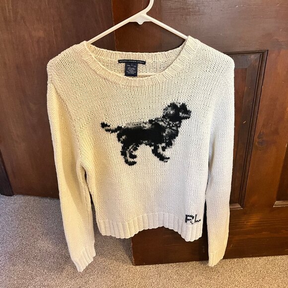 Ralph Lauren Cream Crewneck Sweater with black dog, Size L - Picture 1 of 11